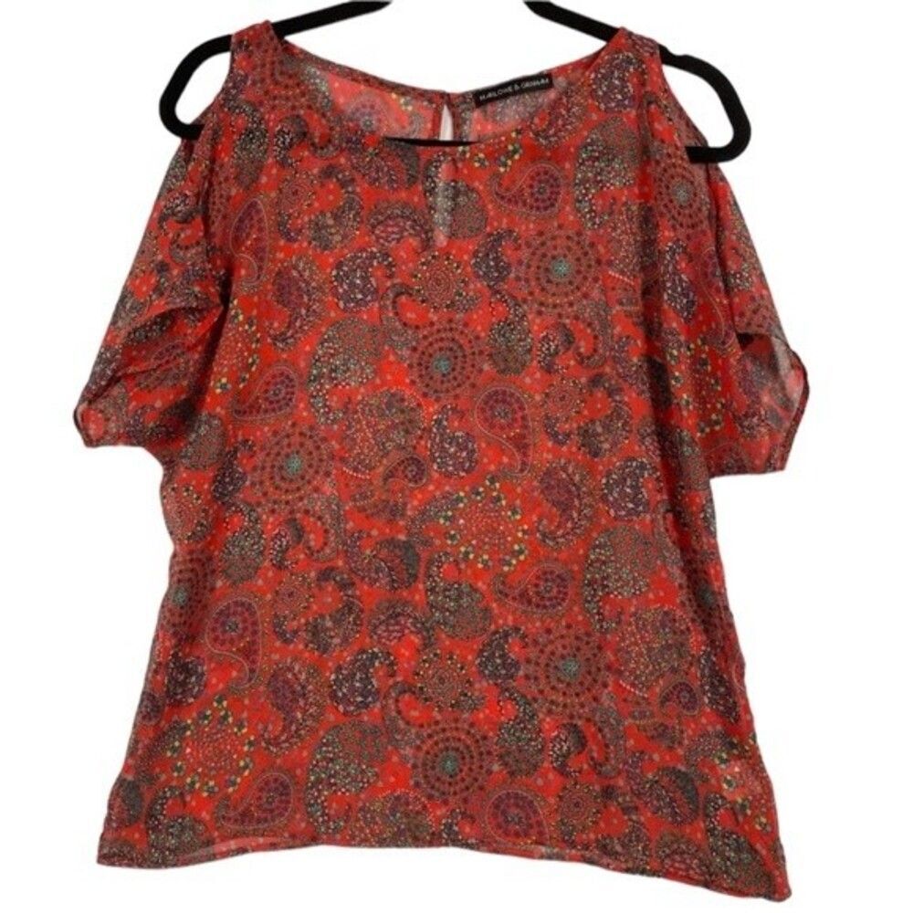 Harlowe & Graham Orange Paisley Blouse Size Medium